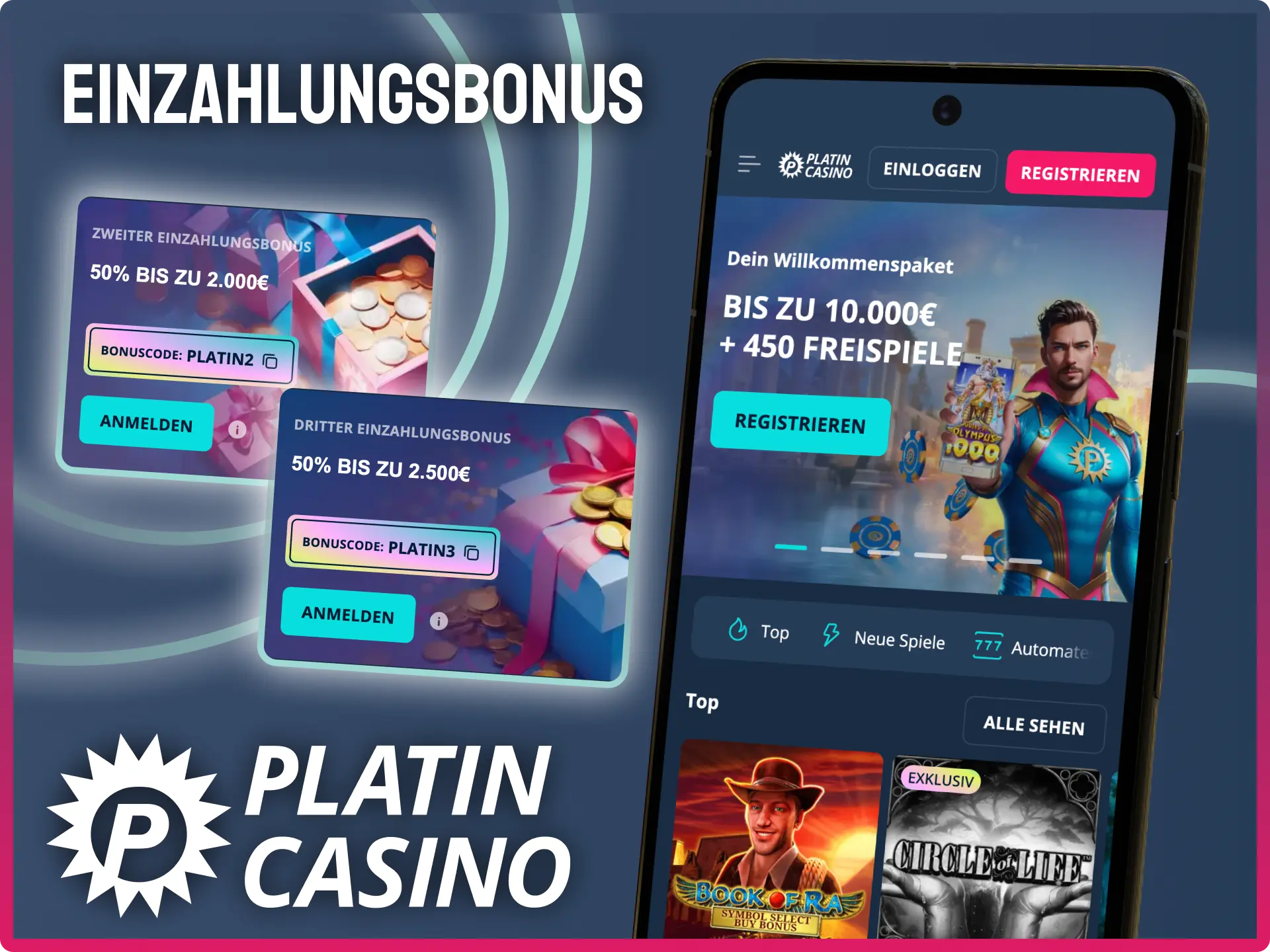 Einzahlungsbonus bei Platin Casino aktivieren und weiter spielen.