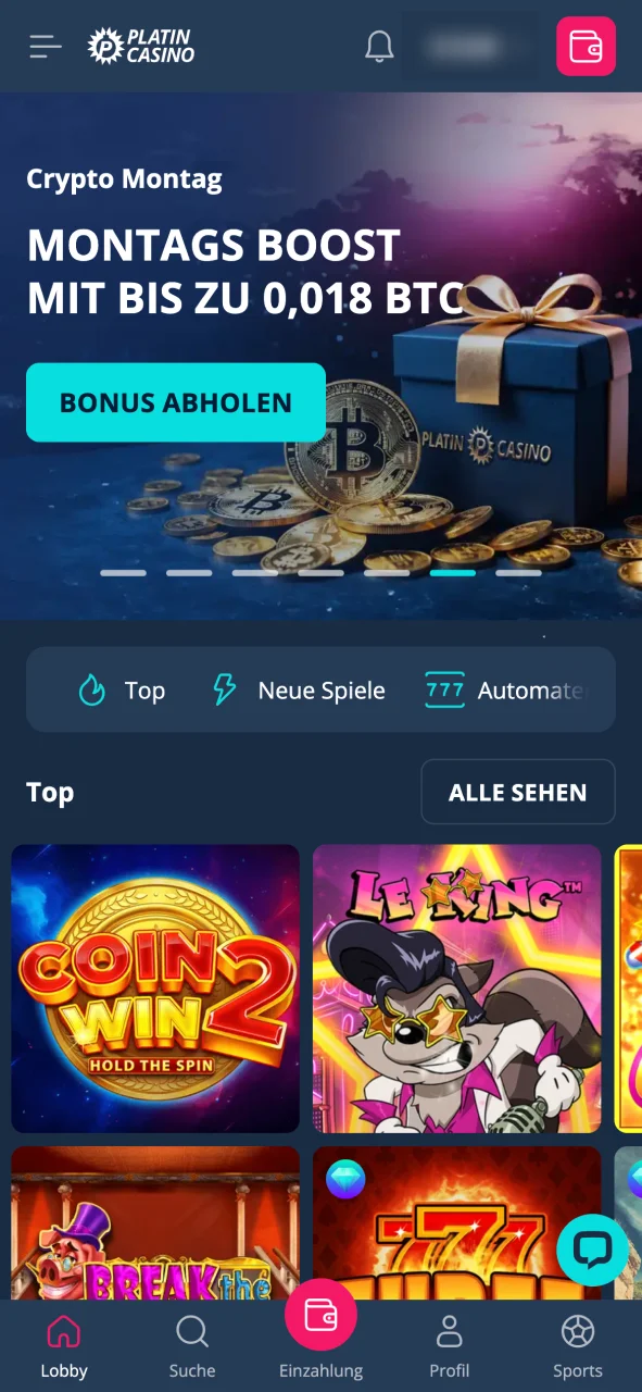 Platin Casino Symbol öffnen, einloggen und sofort spielen.