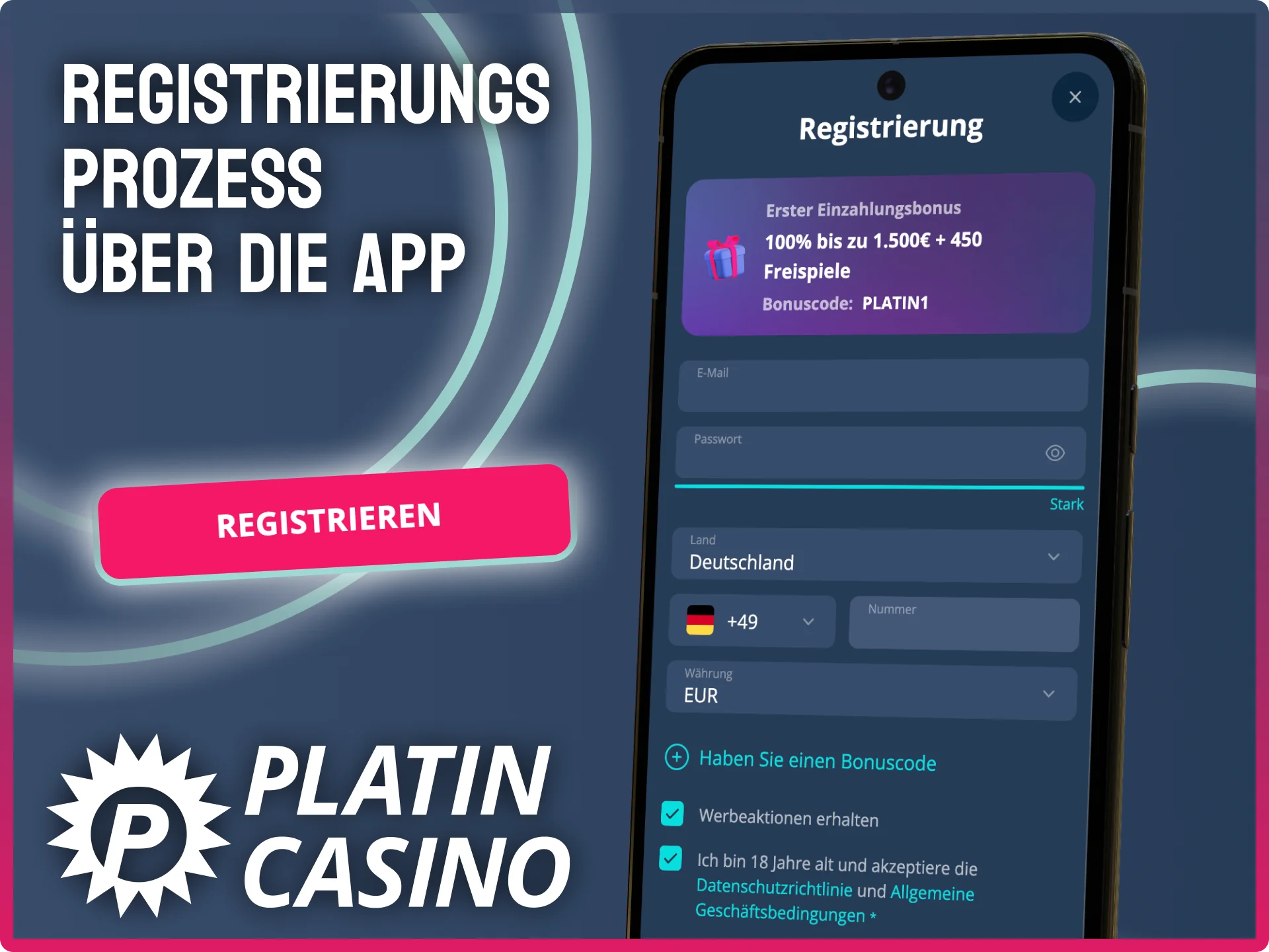 Bei Platin Casino App registrieren und in wenigen Minuten starten.