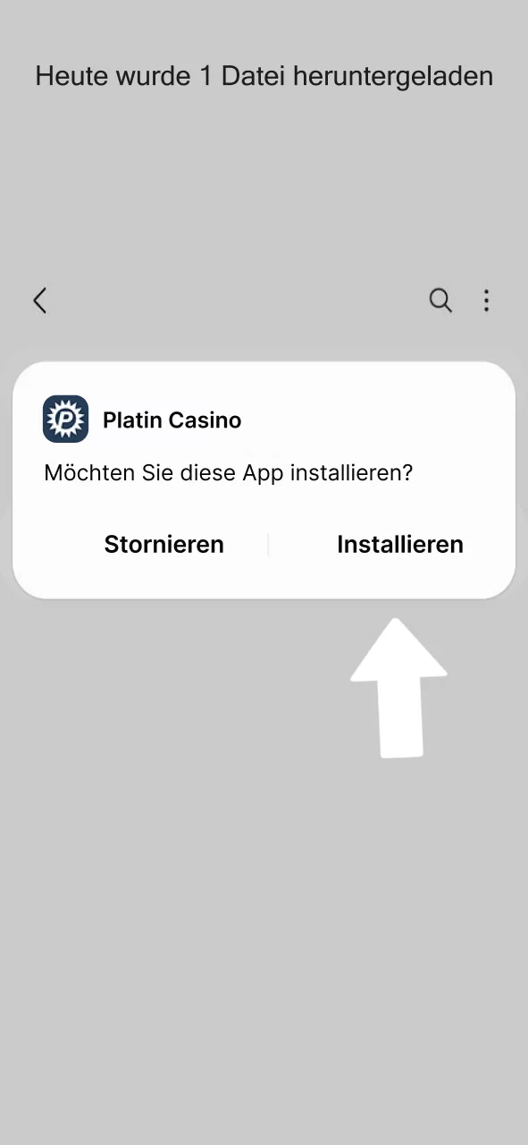 Installation bestätigen und Platin Casino App starten.