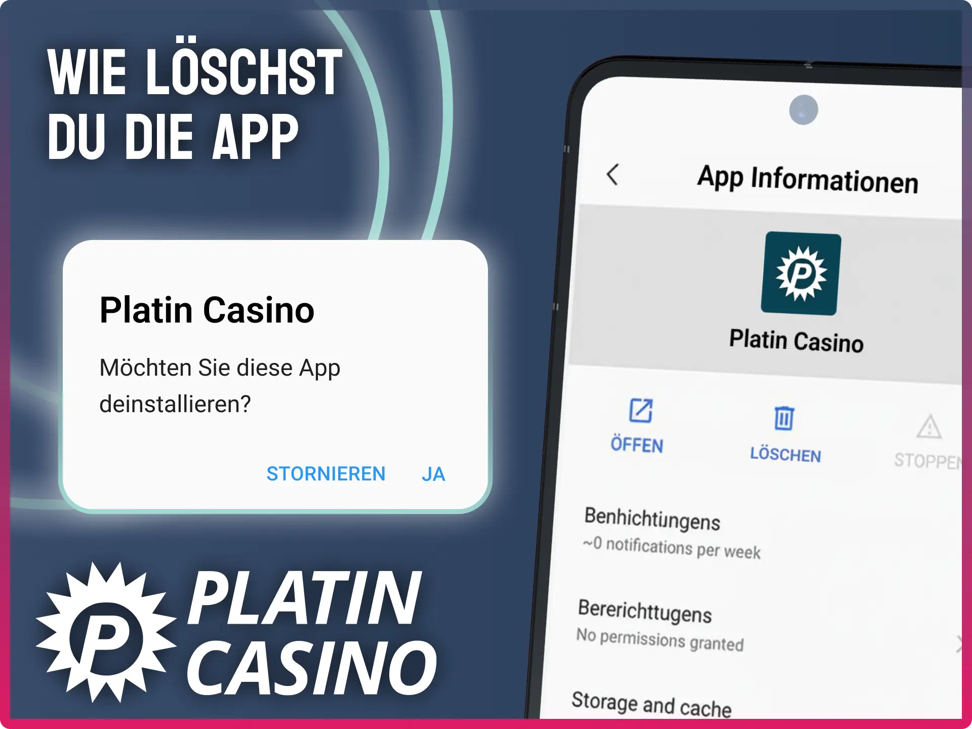 Platin Casino App entfernen und Konto behalten.
