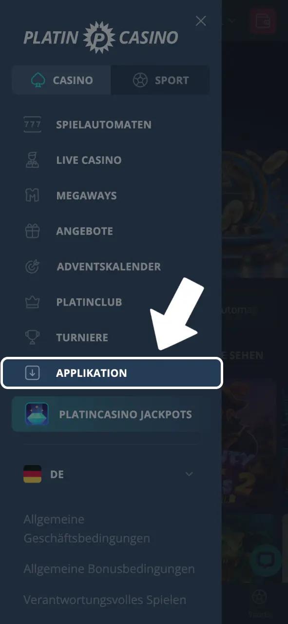 Platin Casino App herunterladen und auf dem Gerät installieren.