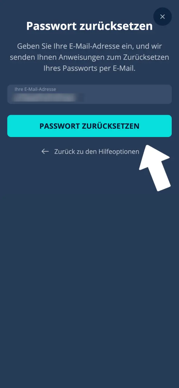 Platin Casino registrierte E-Mail-Adresse eingeben.
