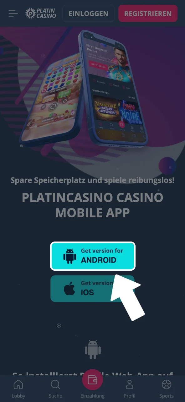 Platin Casino APK Download für Android über die offizielle Seite starten.