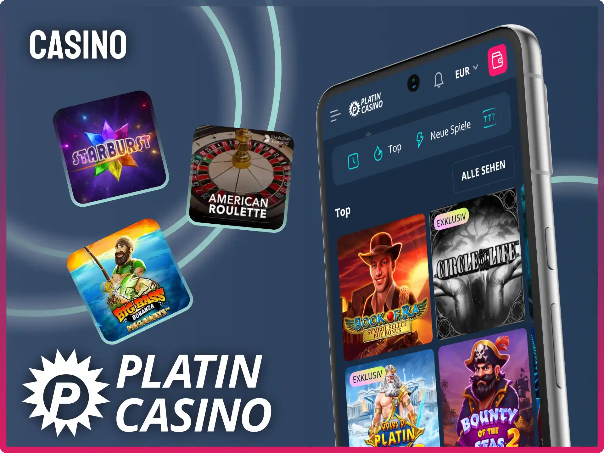 Tauche in die Welt des mobilen Spiels mit der Casino App von Platin Casino ein.