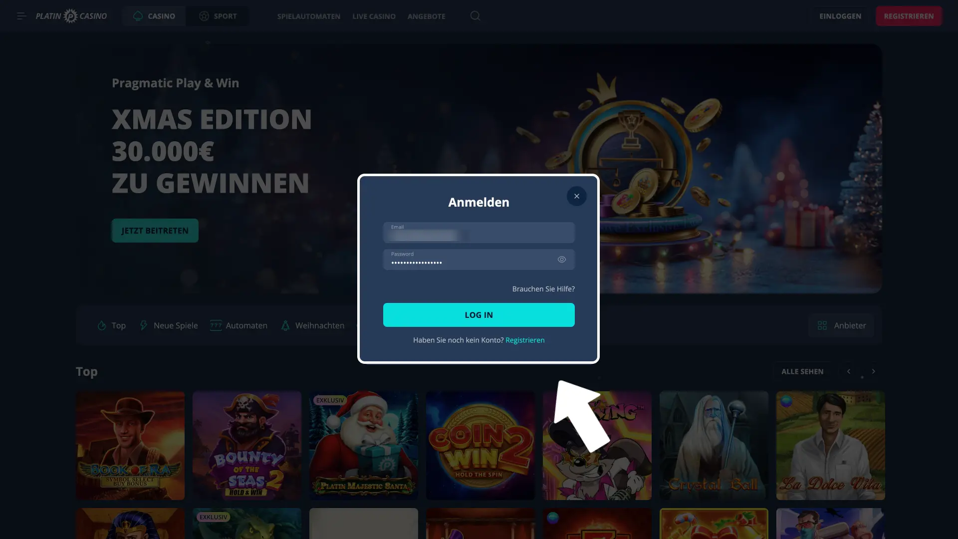 Platin Casino nach Update neu starten und einloggen.