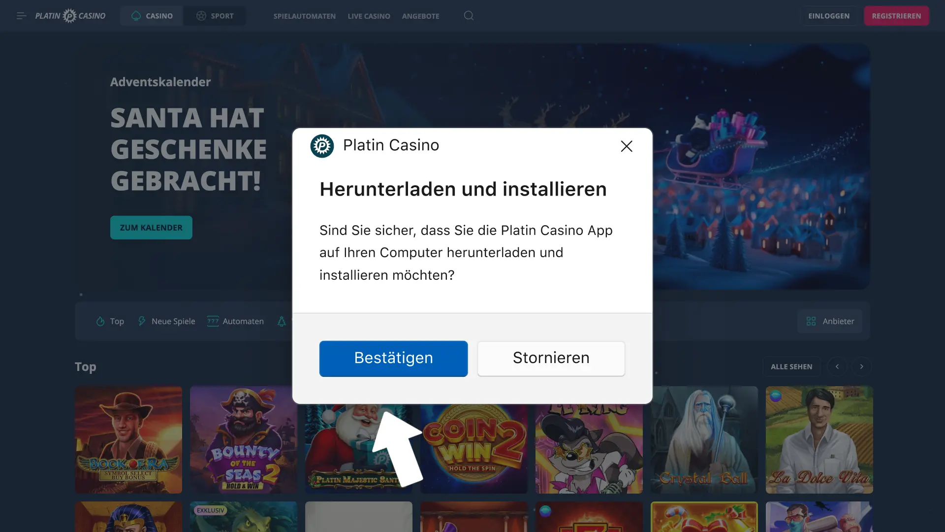 Update bestätigen und Platin Casino neue Version installieren.