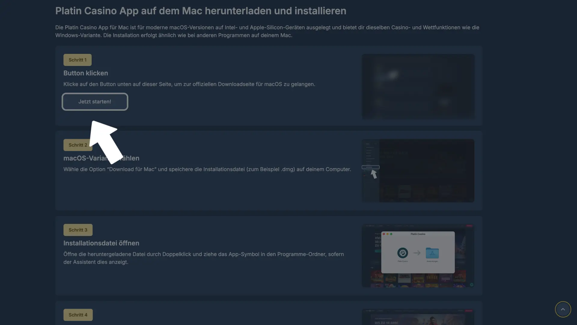 Auf den Button klicken und Platin Casino Mac Download starten.