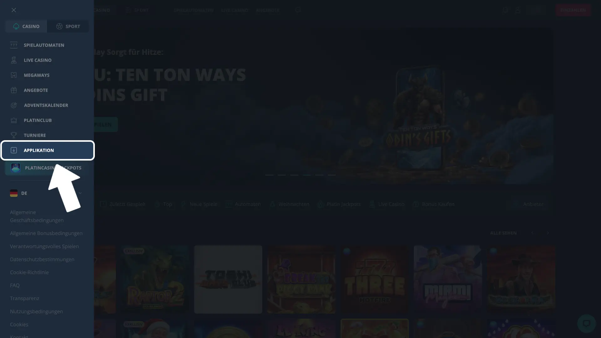 Platin Casino für Mac herunterladen und Installation starten.