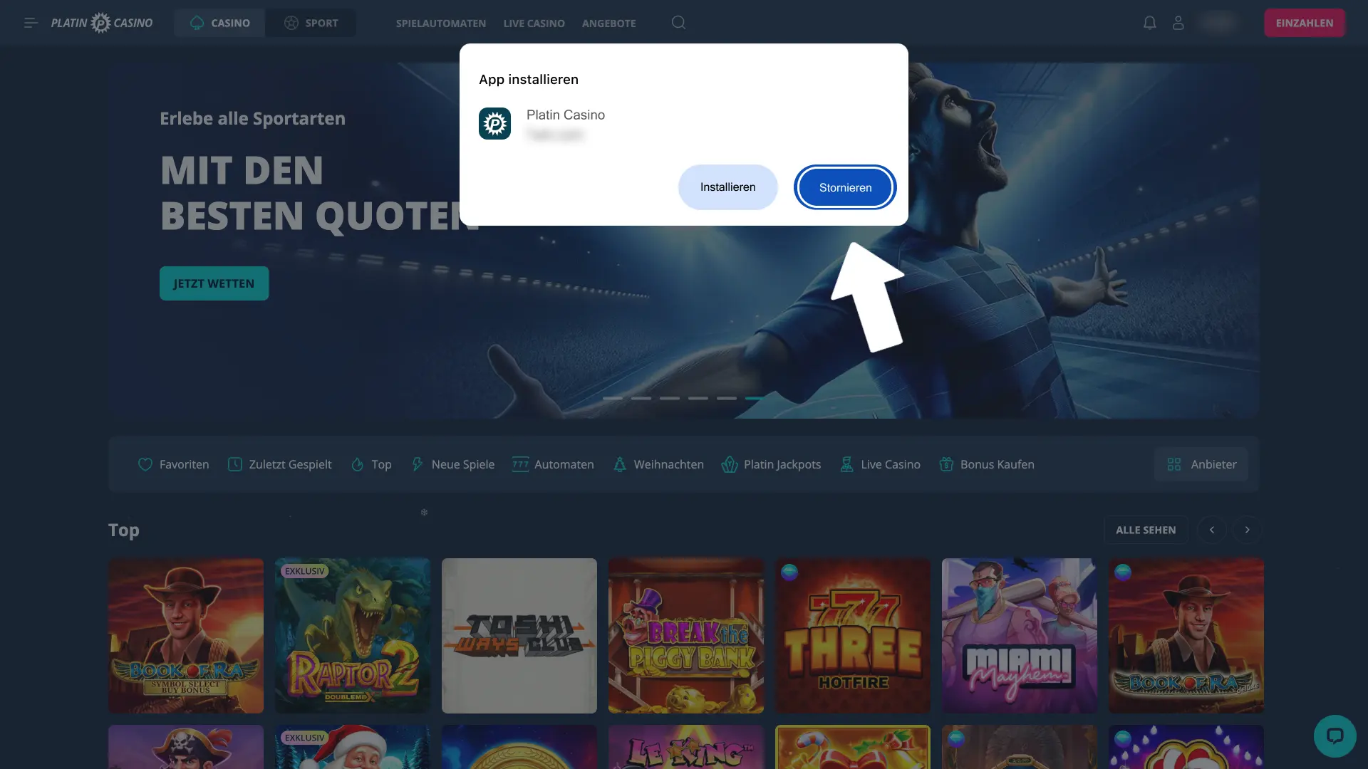 Datei für Platin Casino öffnen und Installation beginnen.