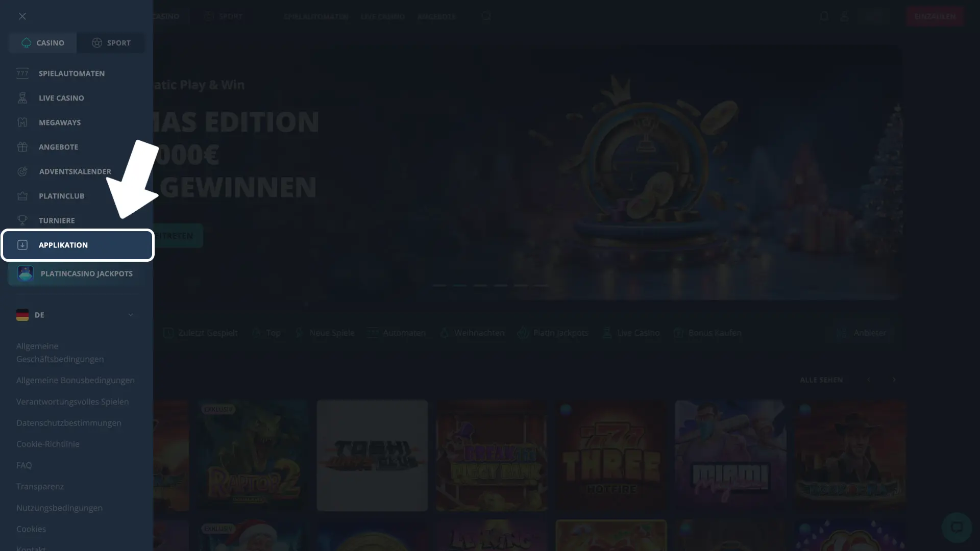 Platin Casino Version für Windows herunterladen und starten.