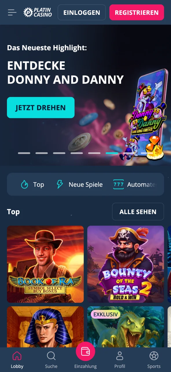Platin Casino App auf Smartphone oder Tablet öffnen.