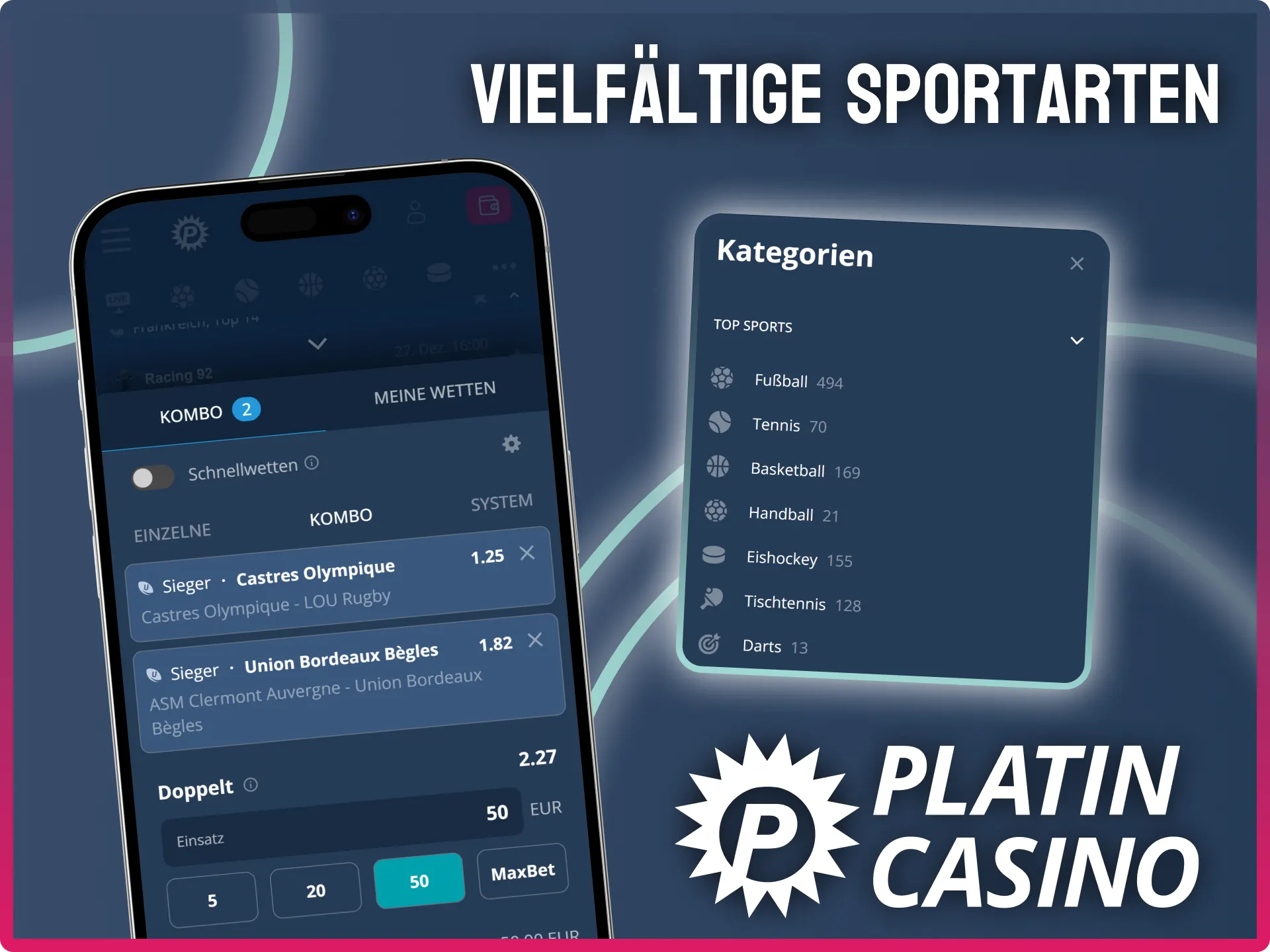 Entdecke vielfältige Sportarten und Ligen für deine Wetten in der Platin Casino App.