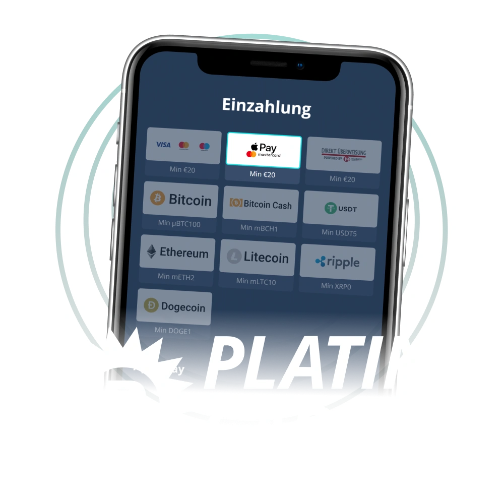 Wählen Sie Ihre bevorzugte Zahlungsmethode für Einzahlungen im Platin Casino.