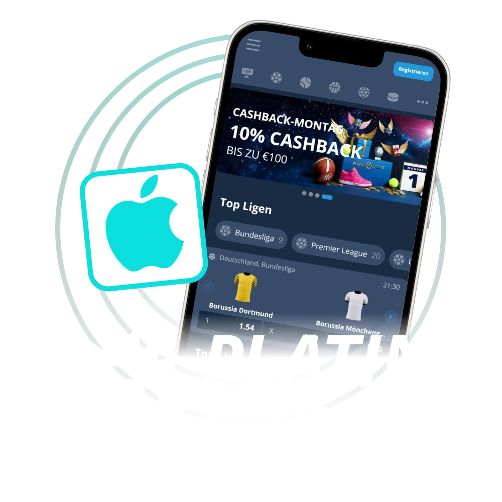 Wetten Sie mobil auf dem iPhone mit der Platin Casino iOS-App.
