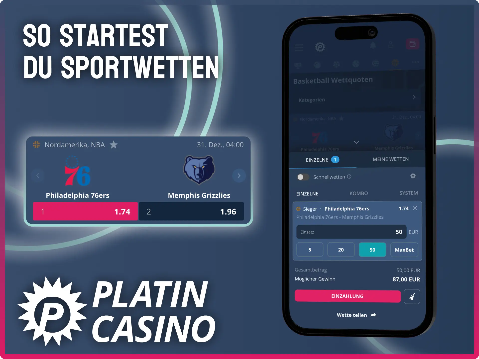Sportwetten in der Platin Casino iOS App starten und tippen.