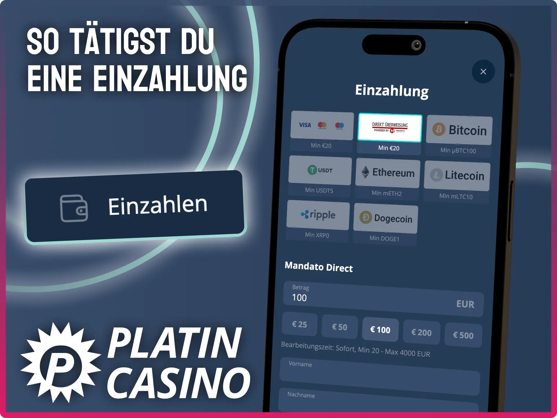 Platin Casino iOS App nutzen und schnell einzahlen.
