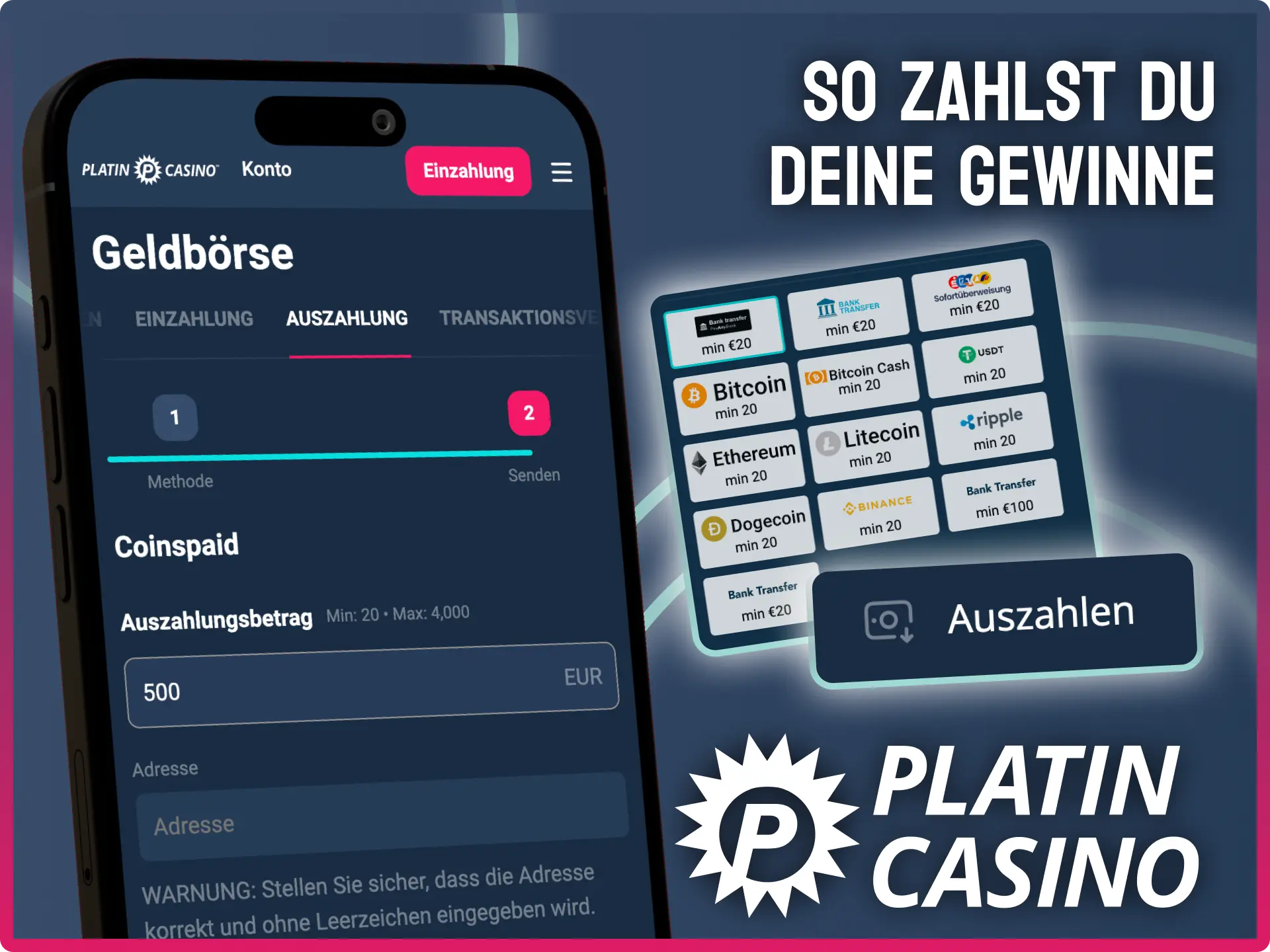 Auszahlung in der Platin Casino App beantragen und Gewinne sichern.