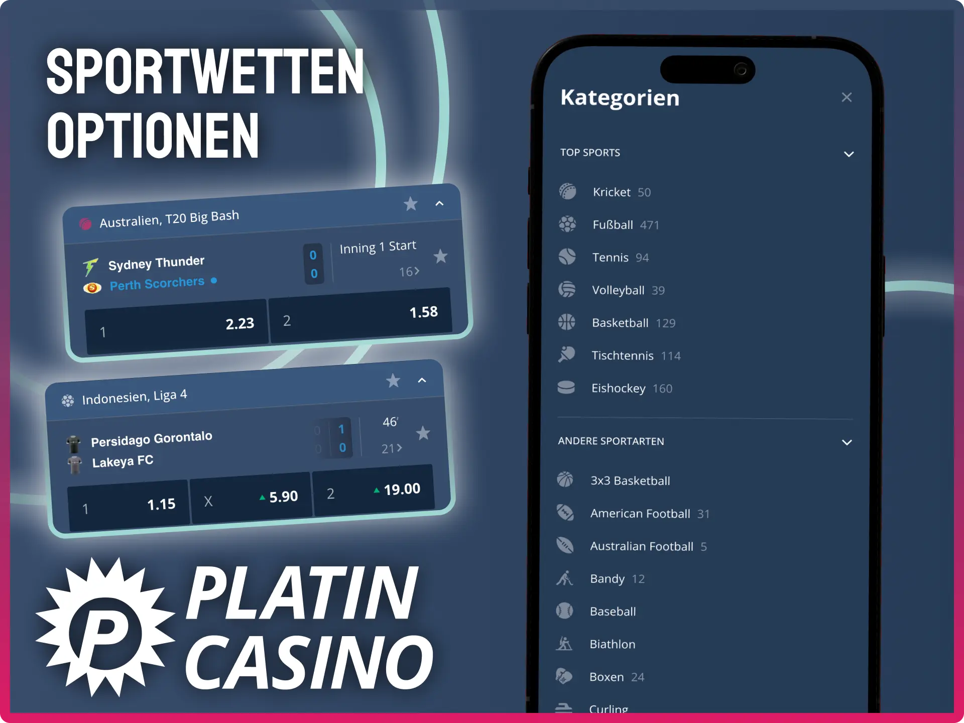 Sportwetten bei Platin Casino auf iOS nutzen und tippen.