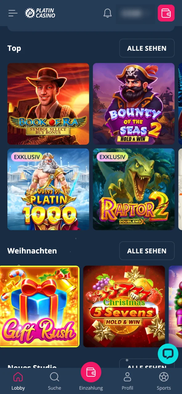 Platin Casino App öffnen und direkt spielen.