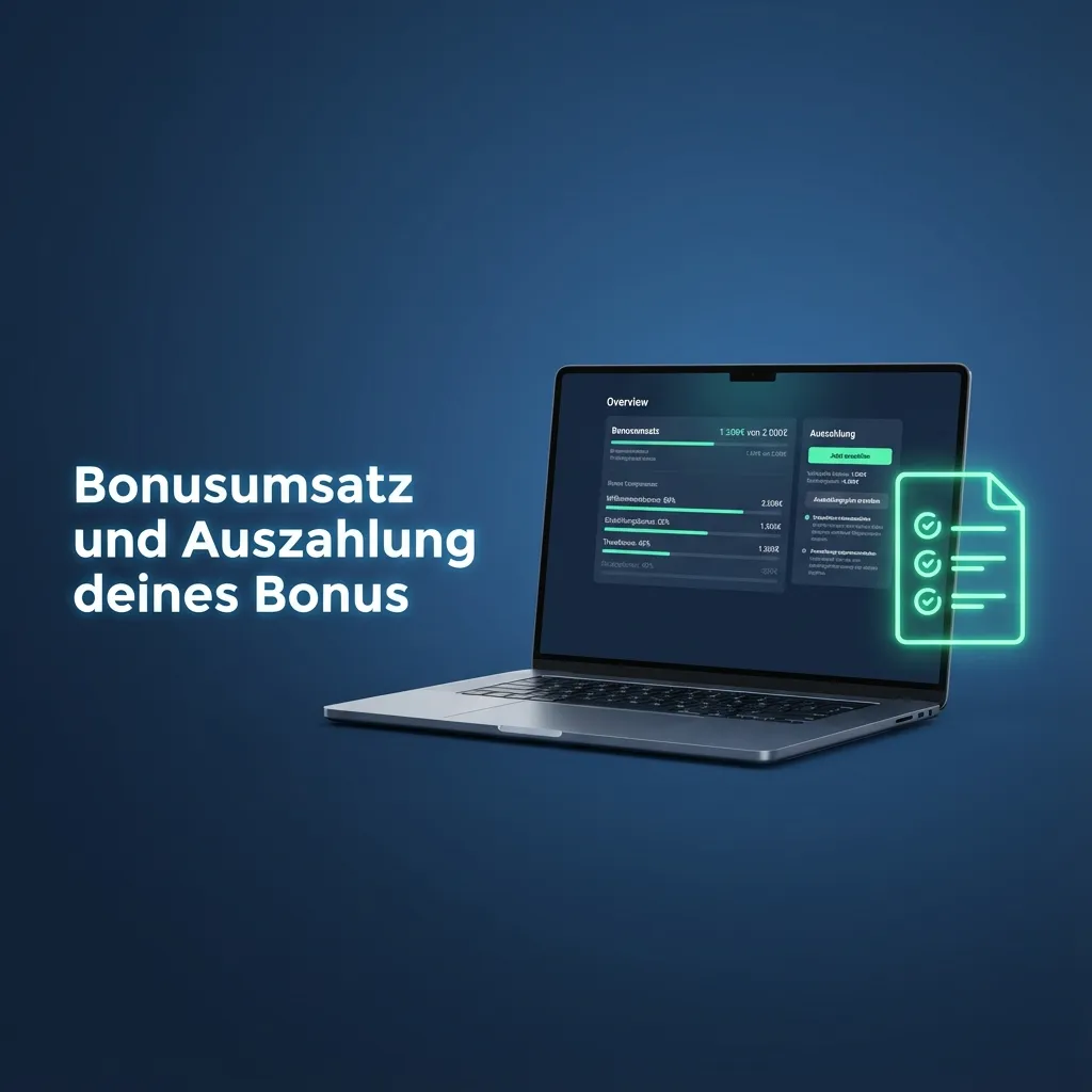 Grafik mit getrenntem Bonus- und Echtgeldkonto, Pfeilen für Umsatzbedingungen bis zur möglichen Bonusauszahlung