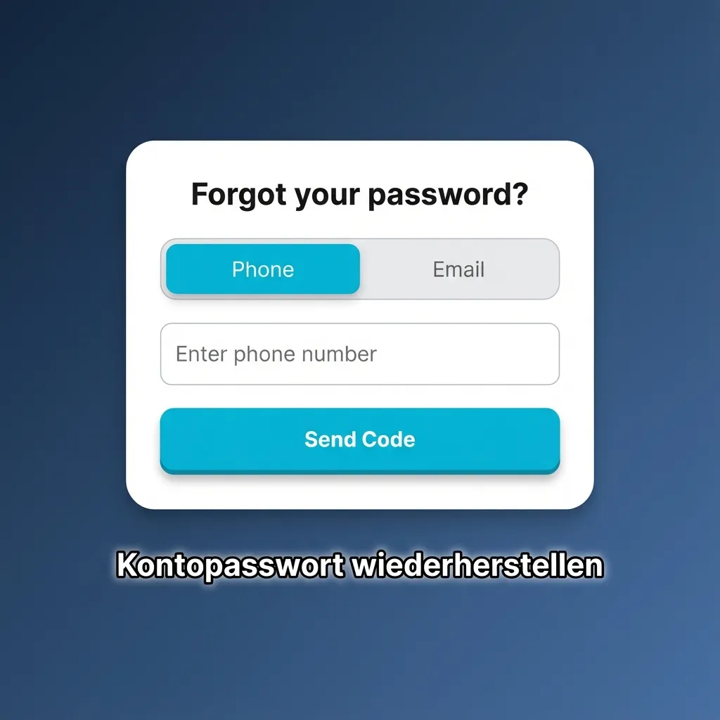 Illustration of a user resetting a forgotten password via email or SMS on a login screen