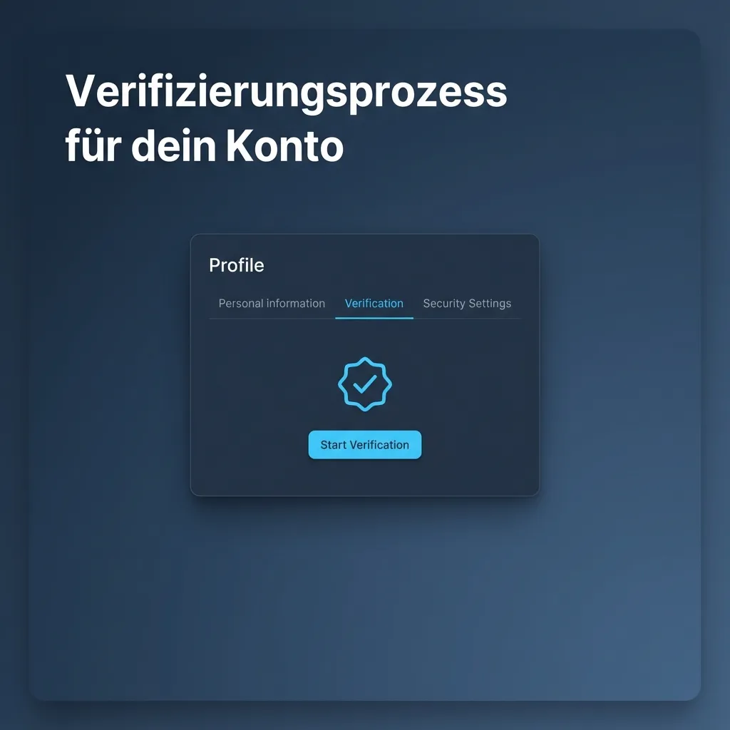 Illustration des Verifizierungsprozesses: Nutzer lädt Ausweis, Adressnachweis und Zahlungsnachweis zur Konto-Freischaltung hoch.