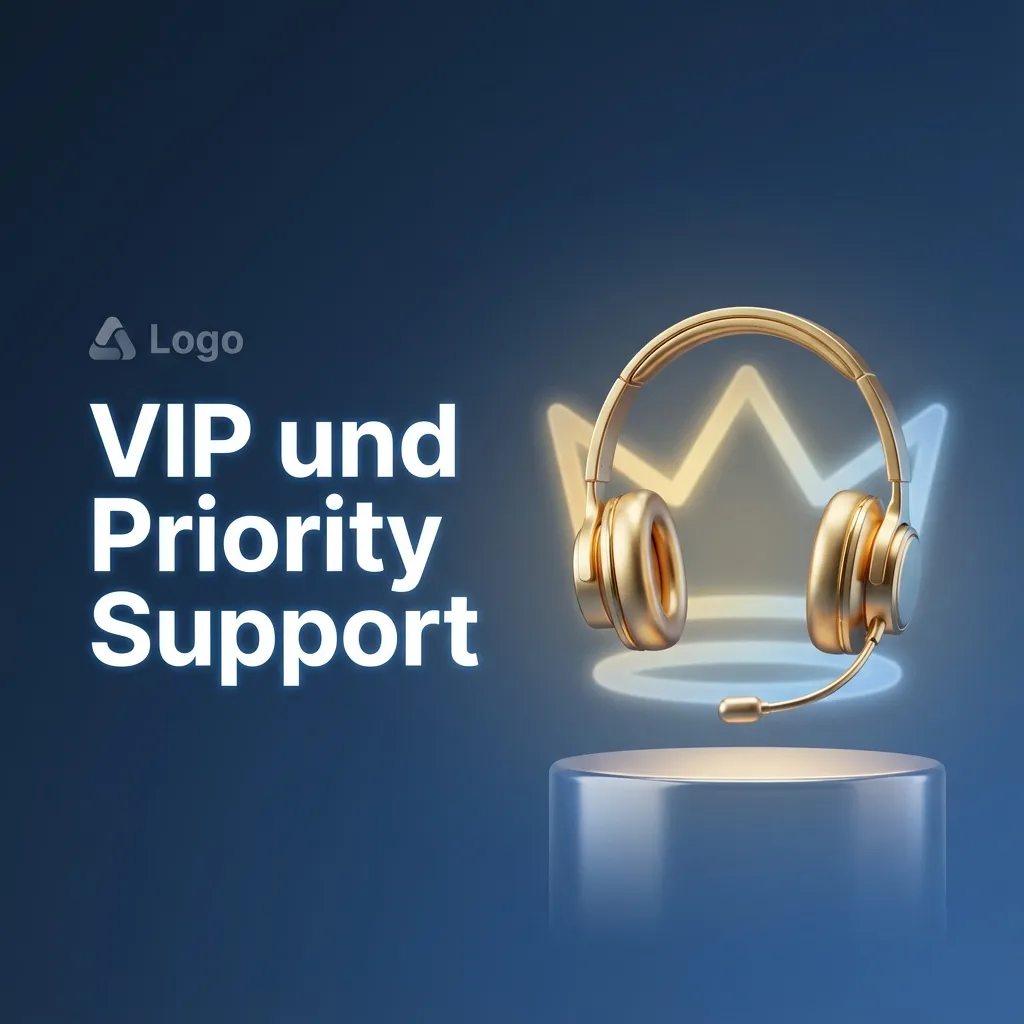 Grafik zu VIP und Priority Support mit Symbolen für schnellen, bevorzugten Kundenservice für Spieler mit hohem Einsatzvolumen