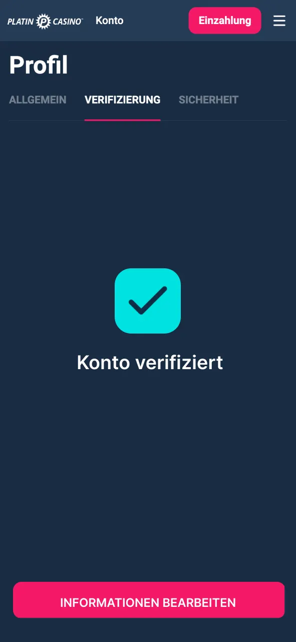 Platin Casino Prüfung abwarten und Status prüfen.