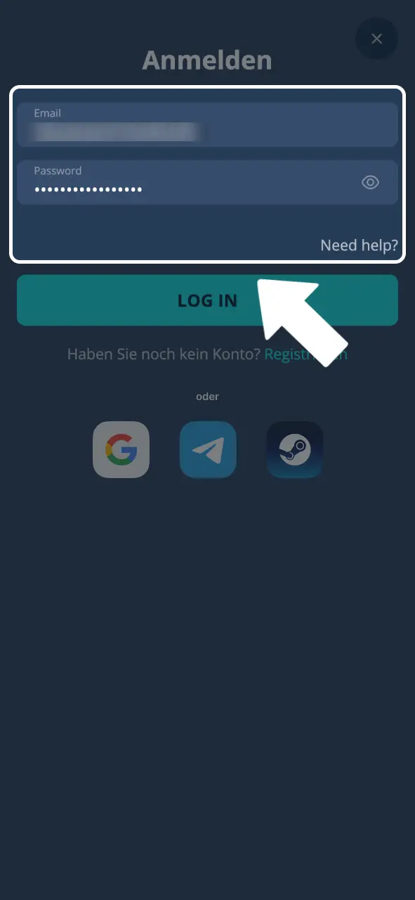 Platin Casino Zugangsdaten eingeben und einloggen.