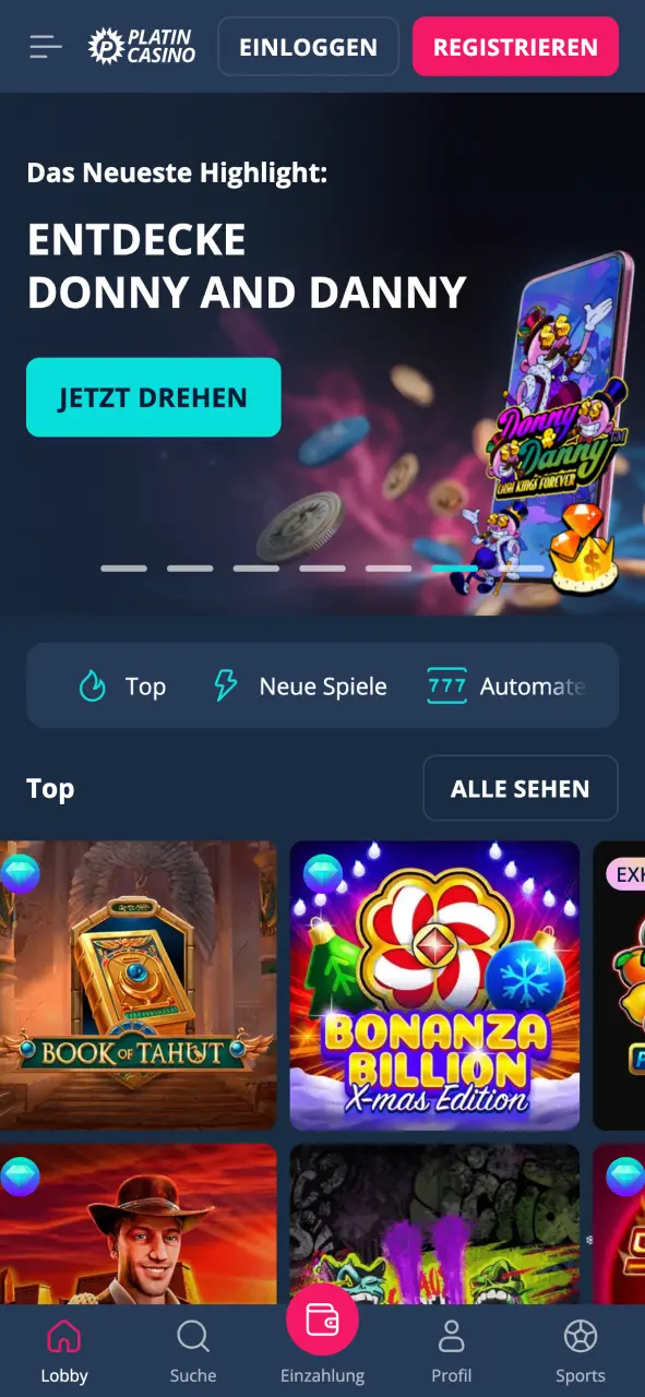 Platin Casino App auf dem Smartphone öffnen und starten.