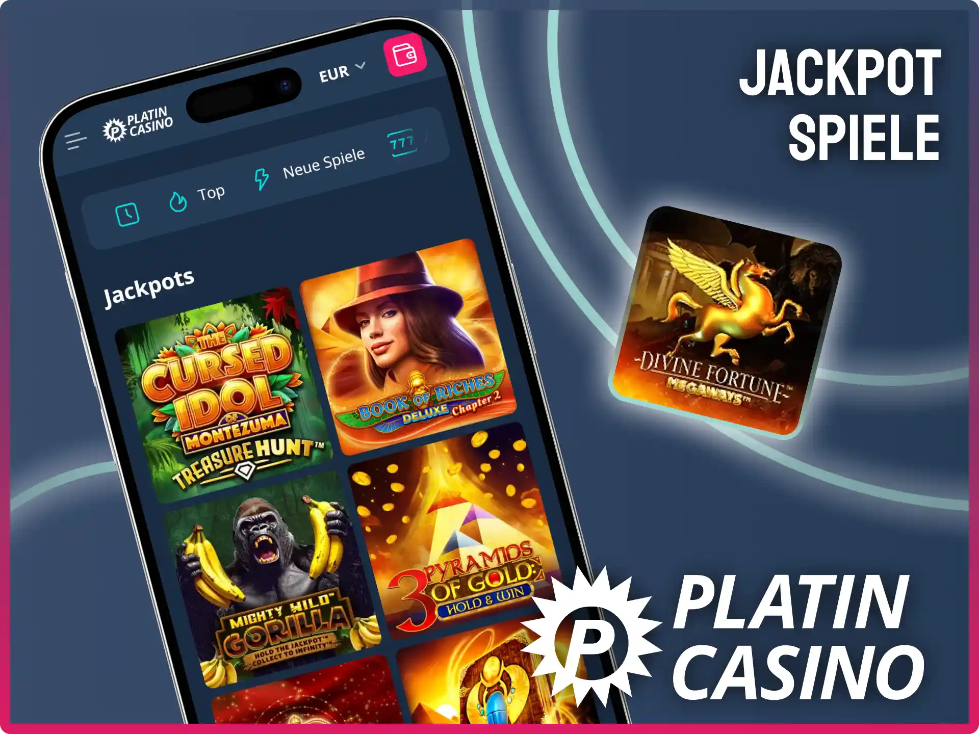 Jage riesige Gewinne bei den spannenden Jackpot Spielen im Platin Casino.