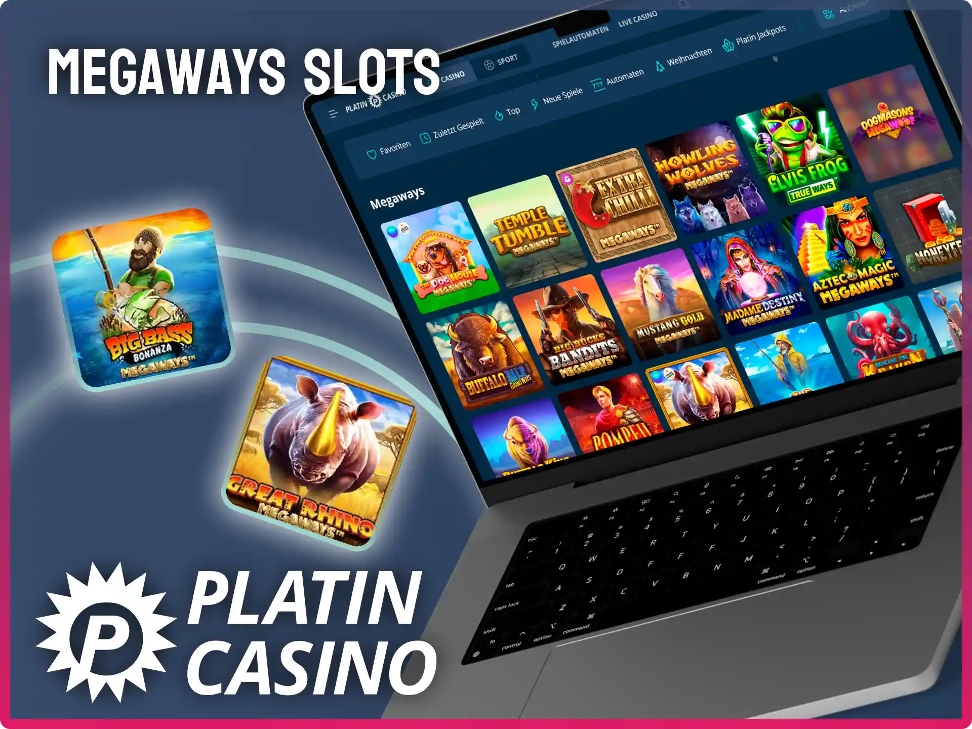 Erlebe tausende Gewinnwege mit den actionreichen Megaways Slots bei Platin Casino.
