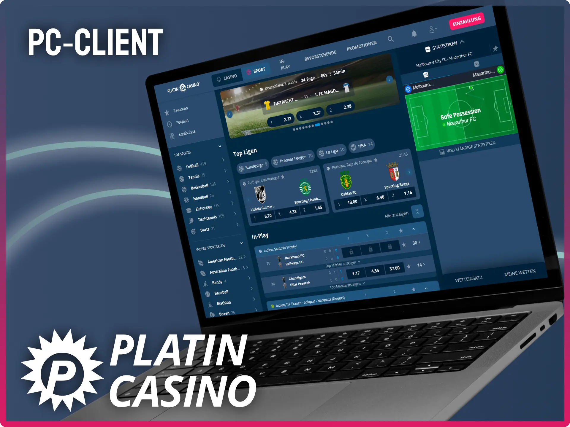 Nutze den übersichtlichen PC-Client für ein erstklassiges Spielerlebnis im Platin Casino.