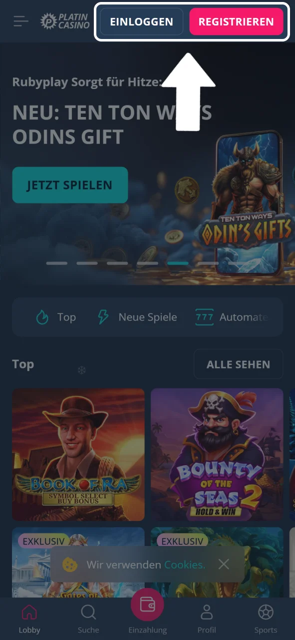 Nutze die Buttons, um dich bei Platin Casino zu registrieren oder einzuloggen.