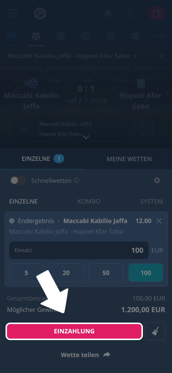 Bestätige deine Wette bei Platin Casino und sie erscheint unter den offenen Wetten.