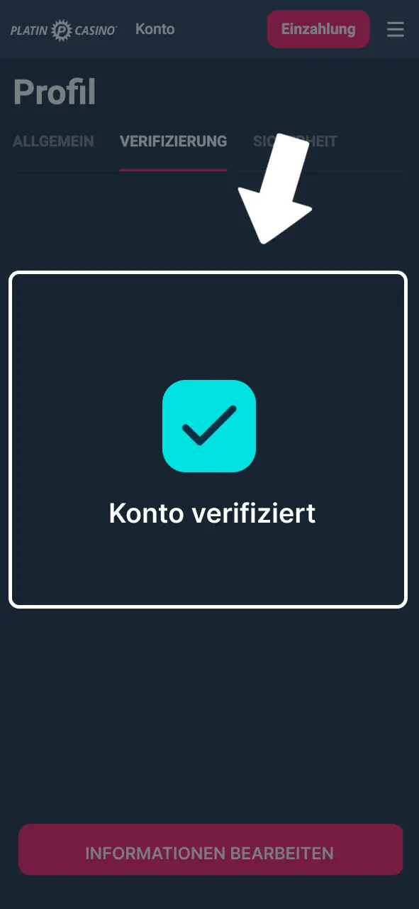 Platin Casino Prüfung abwarten und Status im Konto prüfen.