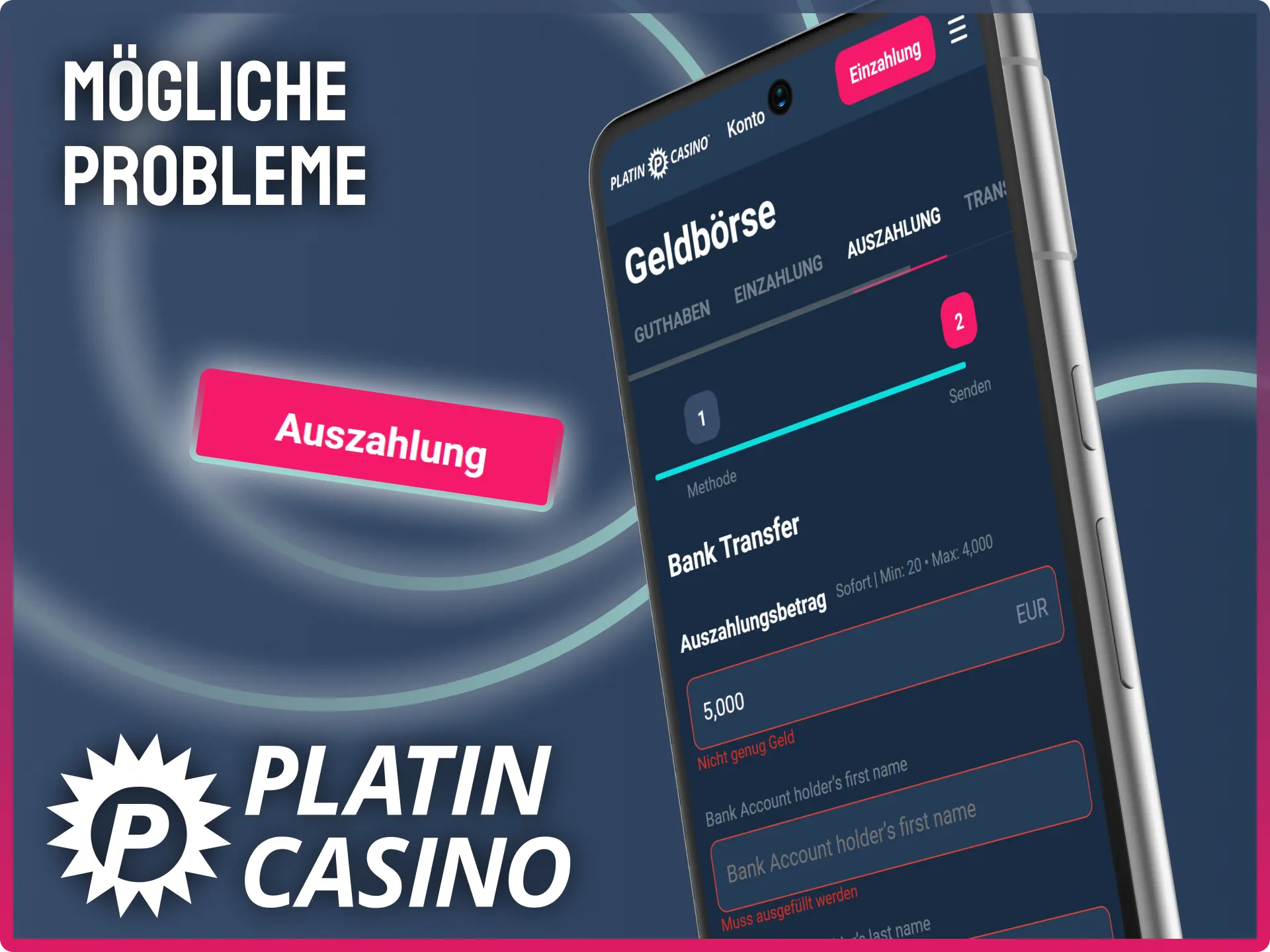 Achte auf ausreichendes Guthaben, um Fehlermeldungen bei der Auszahlung im Platin Casino zu vermeiden.