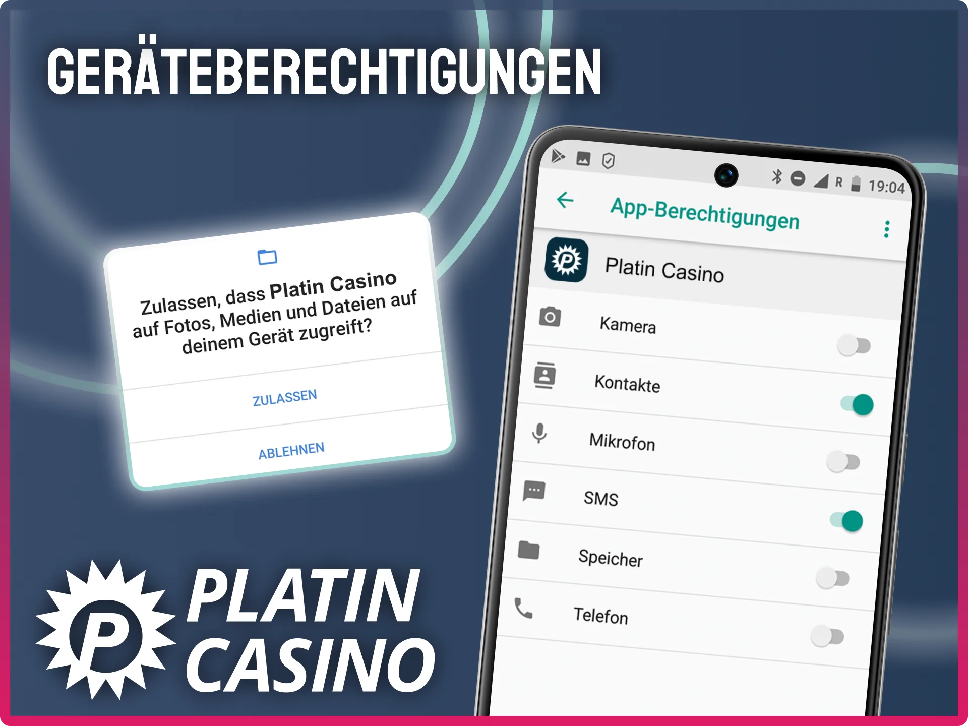 Verwalte die App-Berechtigungen und Zugriffseinstellungen für Platin Casino auf Android.