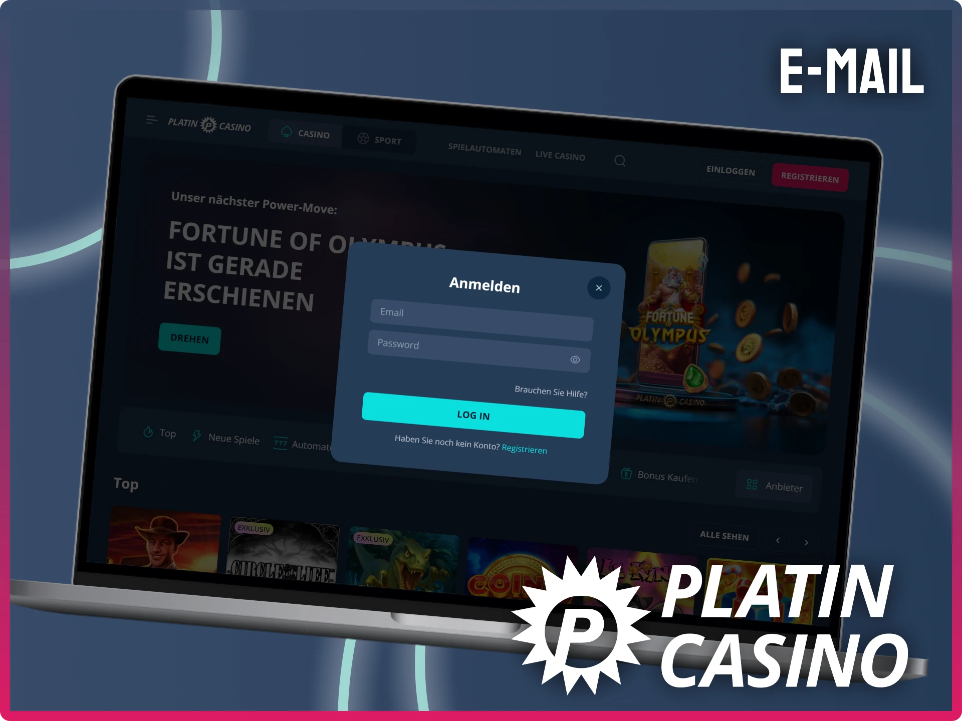 Logge dich schnell und bequem mit deiner E-Mail-Adresse im Platin Casino ein.