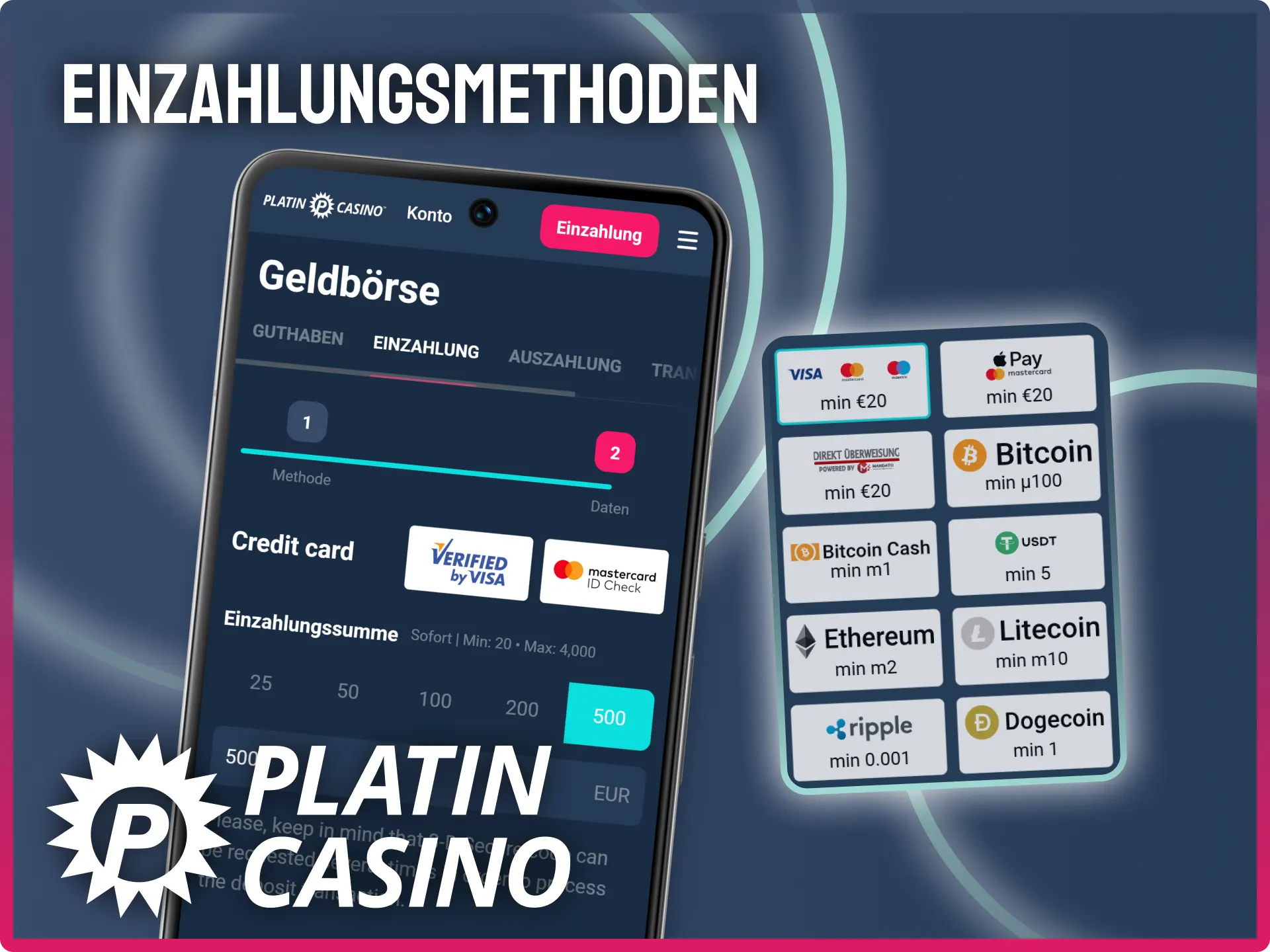 Nutze sichere Einzahlungsmethoden für dein Spielguthaben bei Aviator im Platin Casino.