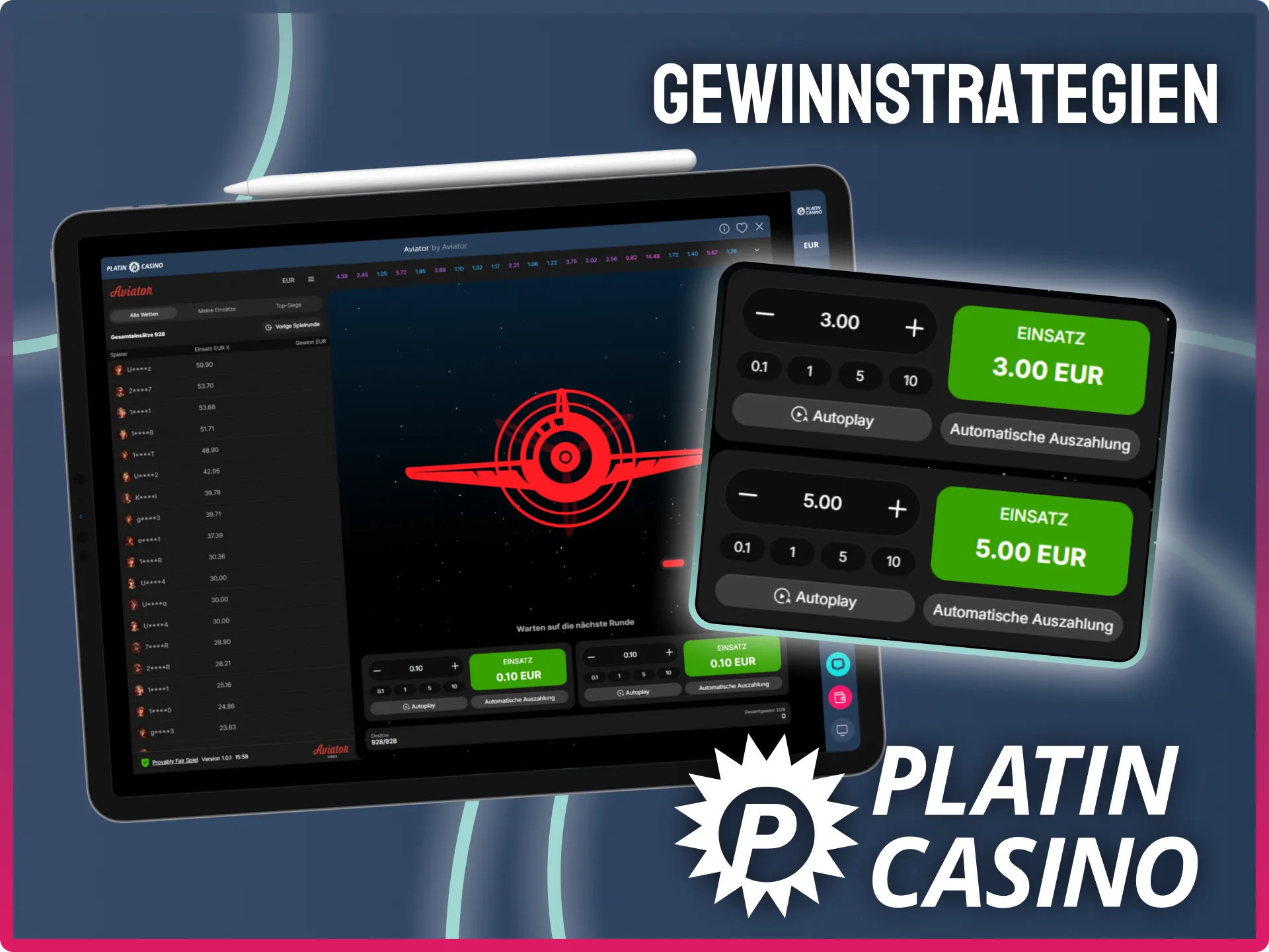 Wende kluge Gewinnstrategien an und maximiere deinen Erfolg bei Aviator im Platin Casino.