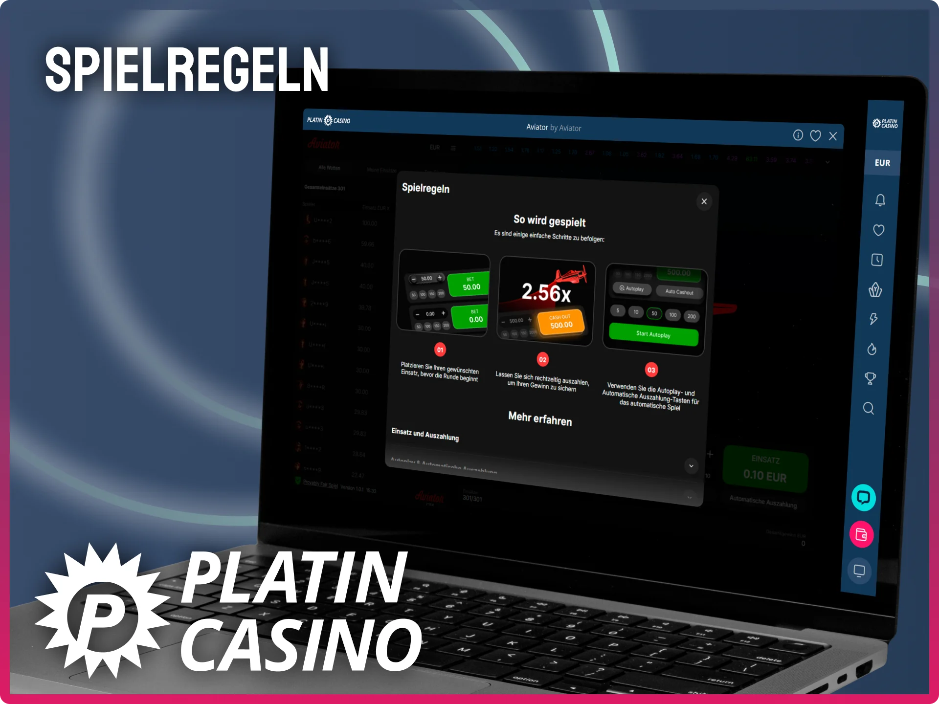 Lies dir die verständlichen Spielregeln durch und gewinne bei Aviator im Platin Casino.