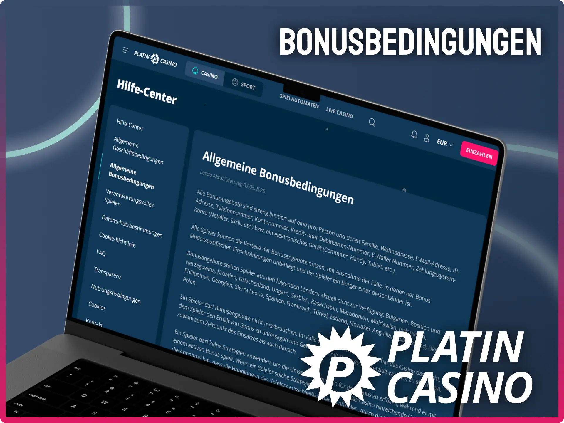 Informiere dich über die fairen Bonusbedingungen für alle Angebote im Platin Casino.