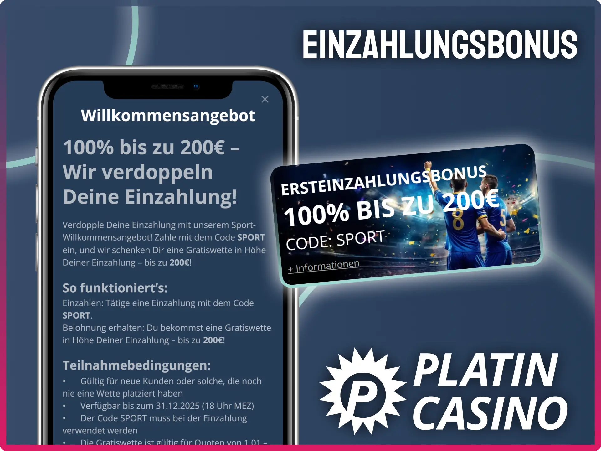 Verdopple deine erste Einzahlung für Sportwetten mit dem Willkommensbonus von Platin Casino.