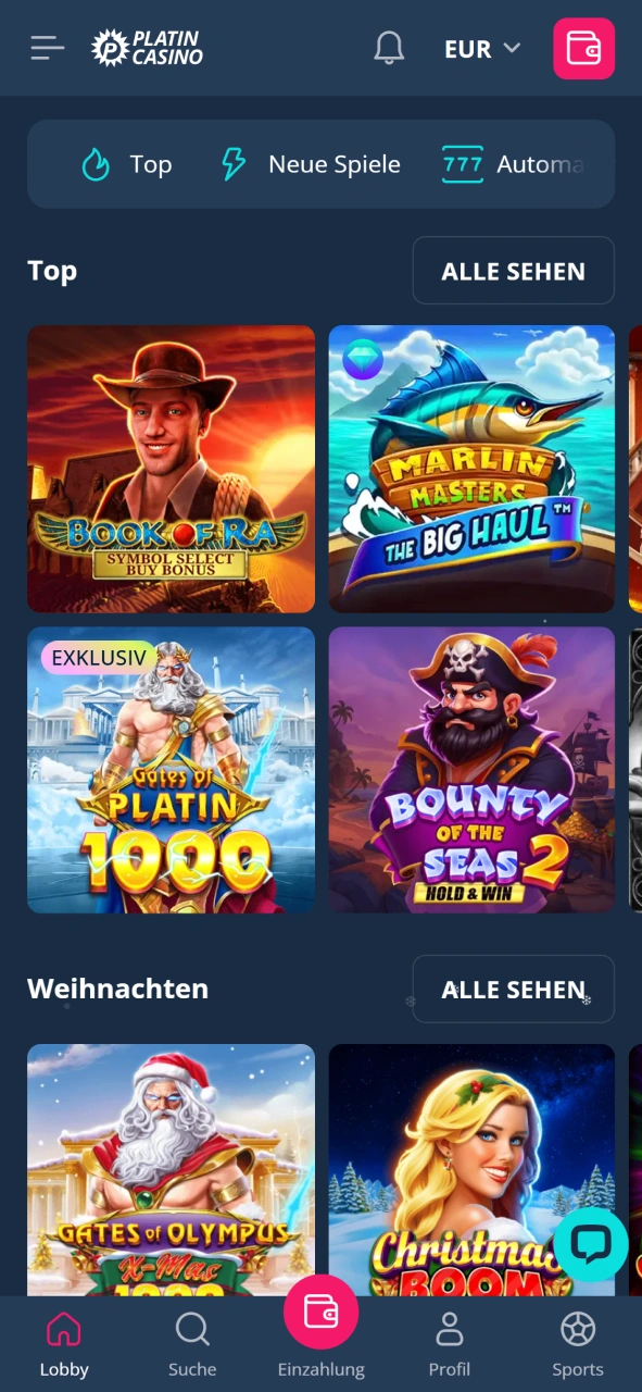 Stöbere durch die Top-Spiele und finde deinen neuen Favoriten im Platin Casino.