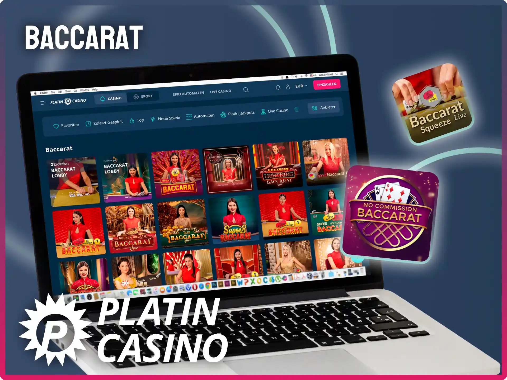 Setze auf Bankier oder Spieler und gewinne beim Live Baccarat im Platin Casino.