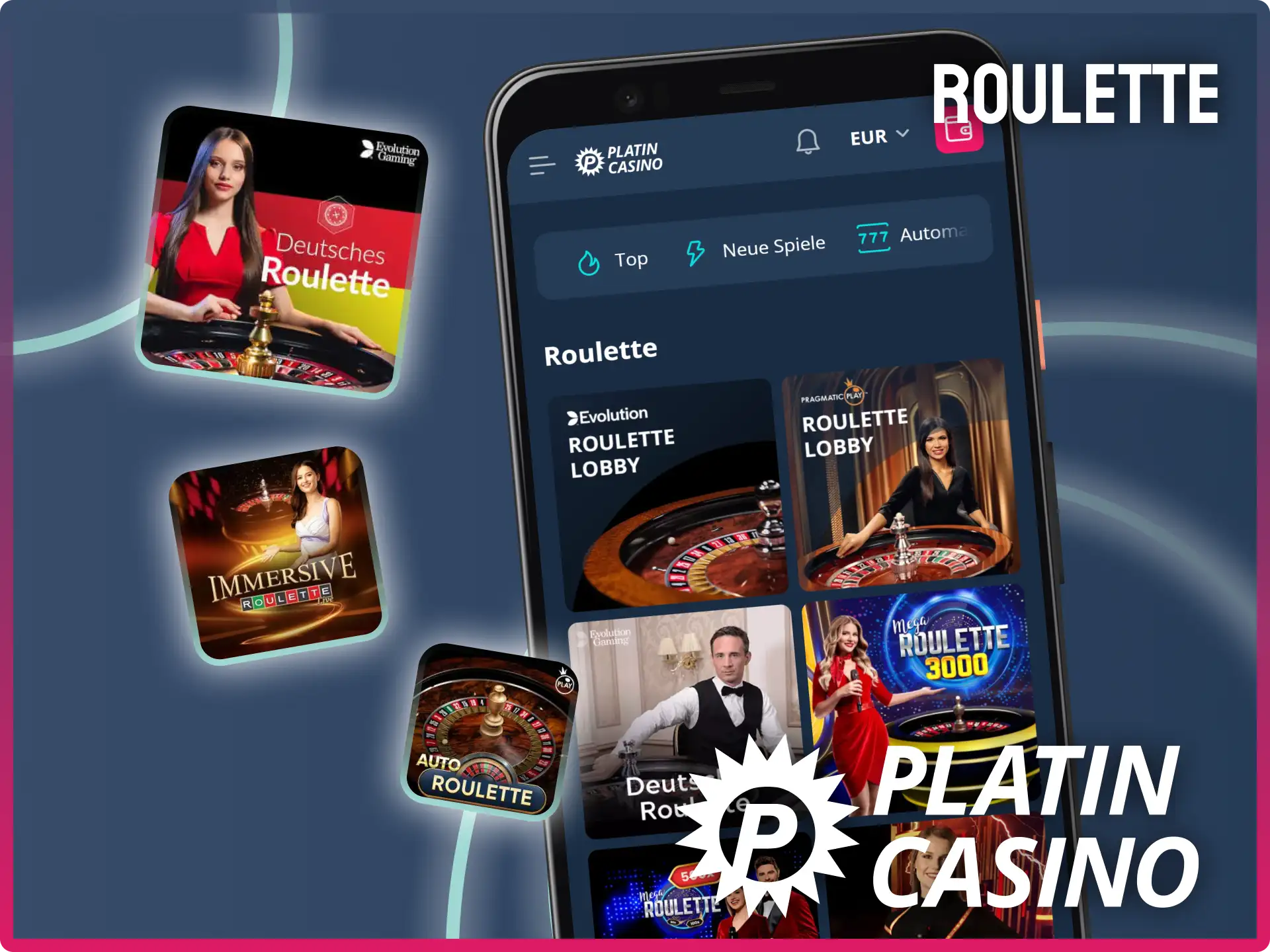 Platziere deine Wetten am Live Roulette Tisch und verfolge die Kugel im Platin Casino.