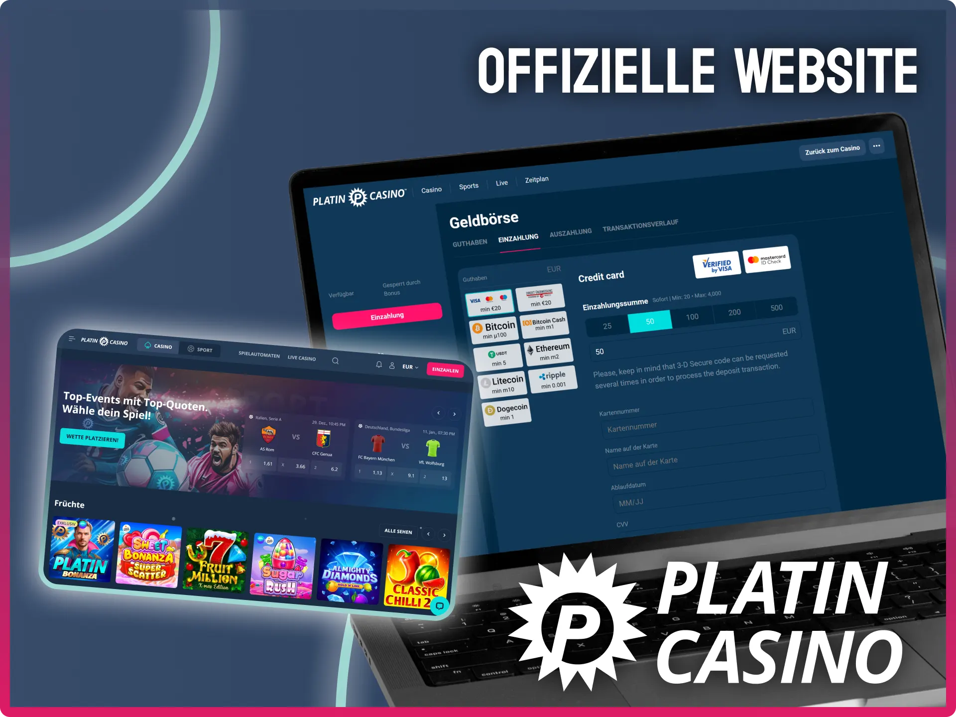 Genieße die Übersichtlichkeit der offiziellen Webseite direkt im Platin Casino PC-Client.