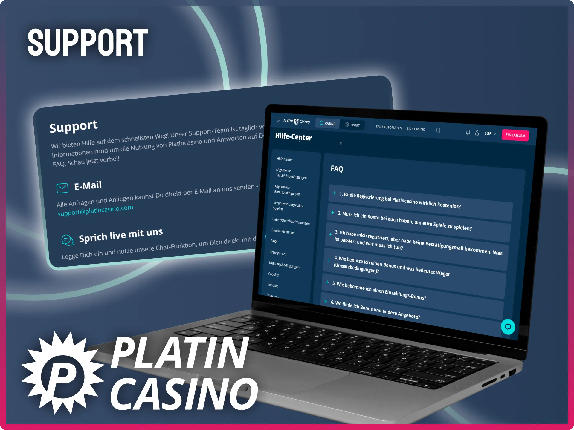 Nutze den direkten Zugang zum Kundensupport über den Platin Casino PC-Client.